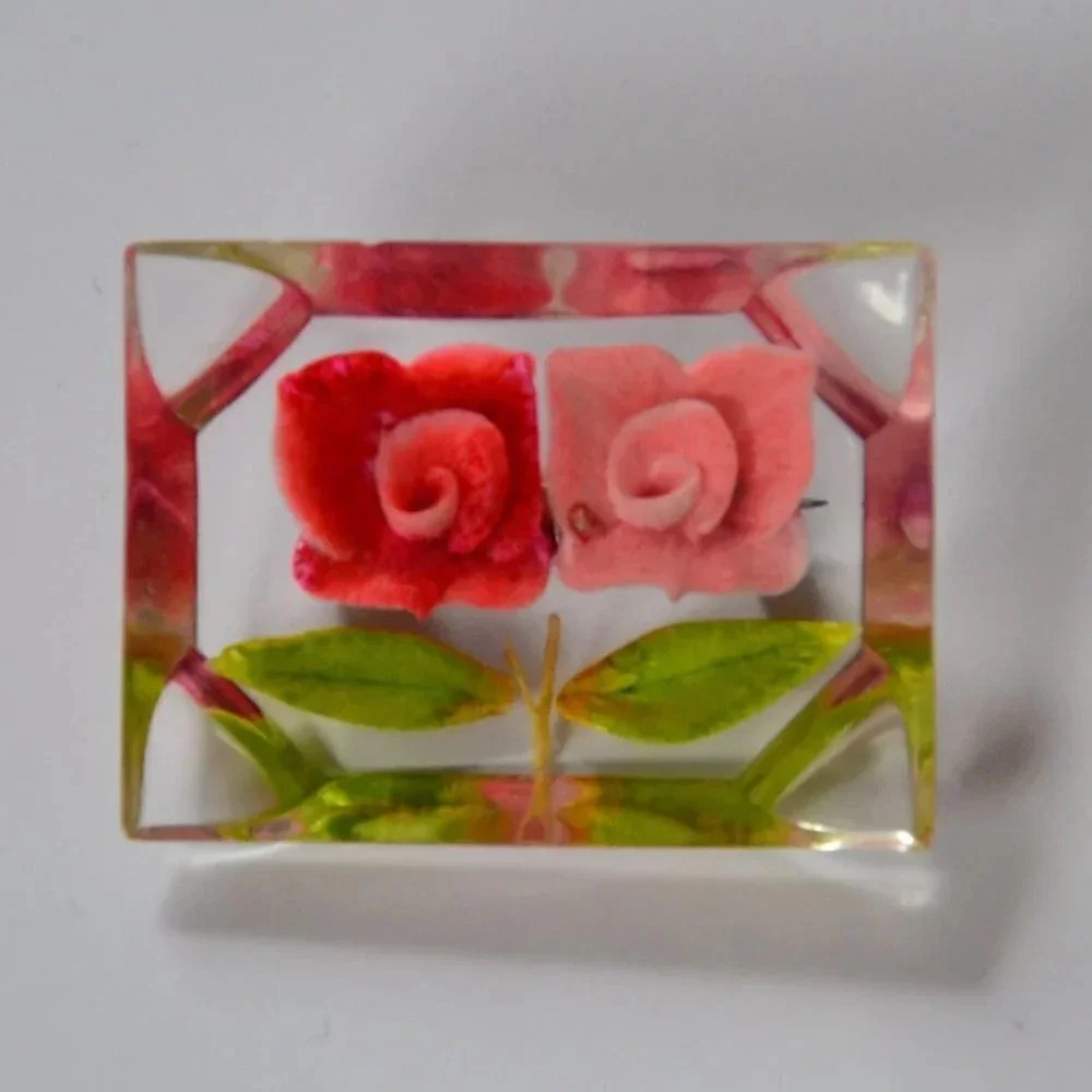 Vtg Reverse Carved Rose Brooch